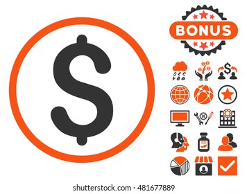 Dollar icon with bonus. Vector illustration style is flat iconic bicolor symbols, orange and gray colors, white background.