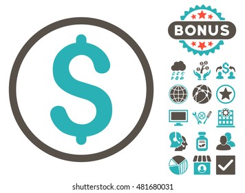 Dollar icon with bonus. Vector illustration style is flat iconic bicolor symbols, grey and cyan colors, white background.