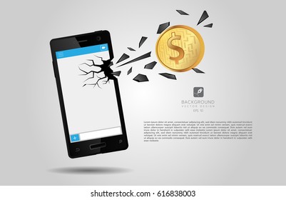 Dollar icon Breakthrough screen smartphone vector