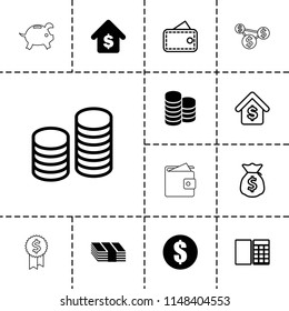 Dollar icon. collection of 13 dollar filled and outline icons such as money, buying a house, wallet, coin, money sack, atm. editable dollar icons for web and mobile.