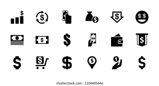 Dollar icon. collection of 18 dollar filled icons such as wallet, money, cash payment, money chart, payment. editable dollar icons for web and mobile.