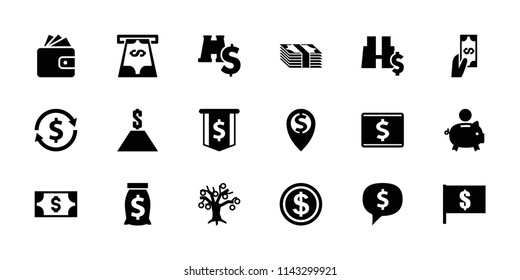 Dollar icon. collection of 18 dollar filled icons such as wallet, piggy bank, money sack, money tree. editable dollar icons for web and mobile.