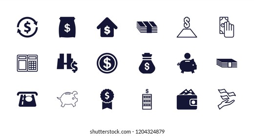 Dollar icon. collection of 18 dollar filled and outline icons such as atm money withdraw, money, buying a house, wallet, coin. editable dollar icons for web and mobile.