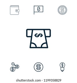 Dollar icon. collection of 7 dollar outline icons such as atm money withdraw, money. editable dollar icons for web and mobile.