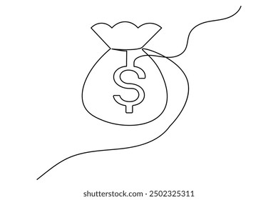 Dibujo continuo de una línea de un Vector de signo de dólar de contorno aislado