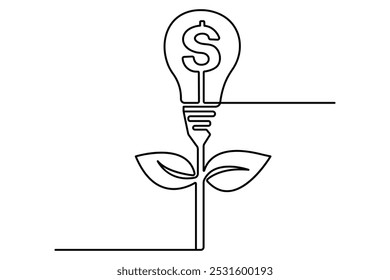 

Dibujo de una línea continua del icono del dólar con la Ilustración vectorial del contorno del signo del dólar