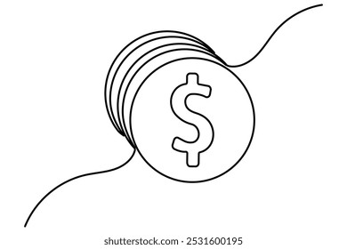 

Dibujo de una línea continua del icono del dólar con la Ilustración vectorial del contorno del signo del dólar