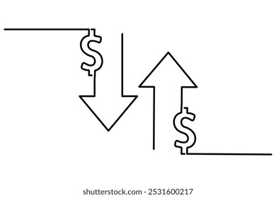 

Ícone de dólar desenho contínuo de uma linha com símbolo de dólar ilustração vetor contorno