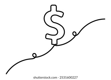 

Dibujo de una línea continua del icono del dólar con la Ilustración vectorial del contorno del signo del dólar