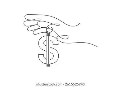 Dollar icon continuous one line drawing of isolated outline vector icon
