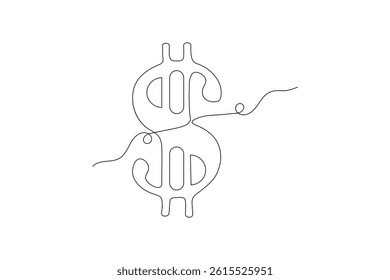 Dollar icon continuous one line drawing of isolated outline vector icon
