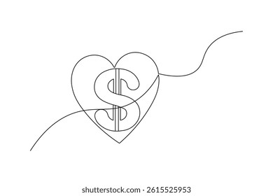Dollar icon continuous one line drawing of isolated outline vector icon

