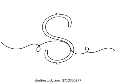 Dollar-Symbol durchgehende einzeilige Zeichnung auf weißem Hintergrund minimalistisches Finanzzeichen Symbol Umriss Vektorgrafik