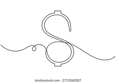 Dollar icon continuous one line drawing on white background minimalist financial sign symbol outline vector illustration