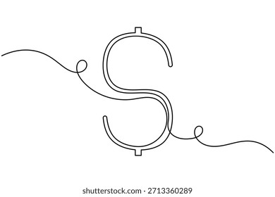 Icono de dólar continuo de una línea dibujando sobre fondo blanco Ilustración vectorial de contorno de símbolo financiero minimalista