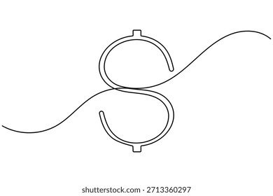 Ícone de dólar desenho contínuo de uma linha no fundo branco símbolo financeiro minimalista símbolo esboço vetor ilustração