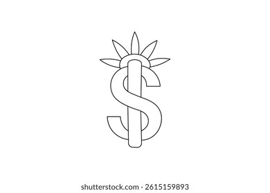 Dollar icon continuous single line art and isolated  minimalist outline vector icon
