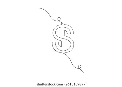 Dollar icon continuous single line art and isolated  minimalist outline vector icon