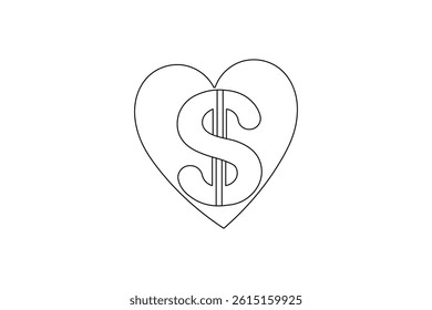 Dollar icon continuous single line art and isolated  minimalist outline vector icon