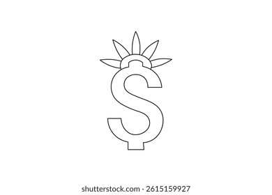 Dollar icon continuous single line art and isolated  minimalist outline vector icon
