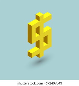 Dollar icon cubes form, isometric US currency sign, vector illustration