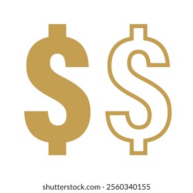 dollar icon, dollar currency text sign, gold dollar money symbol