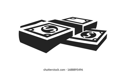 Icono de dólar negro plano (paquete de billetes). Existencia de dinero - simple vector aislado ilustración sobre fondo blanco. Símbolo de esquema del billete 