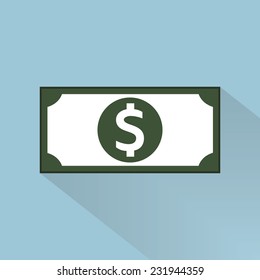 Dollar icon , Flat design, long shadow icon.