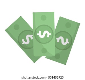 Dollar icon, flat design. Money dollars isolated on white background. Vector illustration, clip art