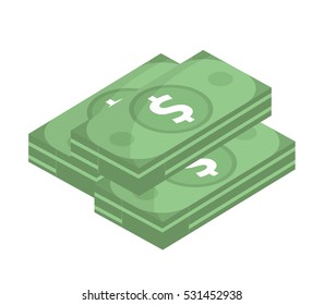 Dollar icon, flat design. Money dollars isolated on white background. Vector illustration, clip art