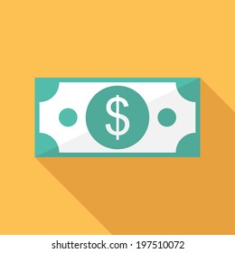 Dollar icon. Flat design style modern vector illustration. Isolated on stylish color background. Flat long shadow icon. Elements in flat design.