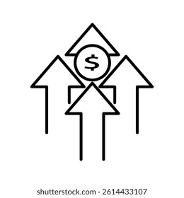 Dollar up Icon Flat Style Isolated Vector Illustration. Vector illustration