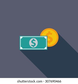 Dollar icon. Flat vector related icon with long shadow for web and mobile applications. It can be used as - logo, pictogram, icon, infographic element. Vector Illustration.