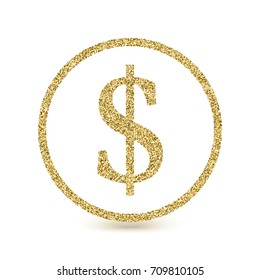 Dollar icon with glitter effect, isolated on white background. Outline icon of dollar, money symbols, vector pictogram. Symbol from golden particles dust.