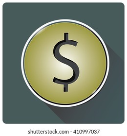 Dollar icon gold button. Vector illustration
