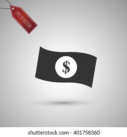 Dollar icon isolated on gray background. EPS 10 vector with a shadow