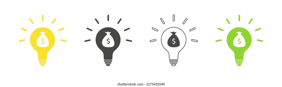 Dollar icon in light bulb set. Vector.