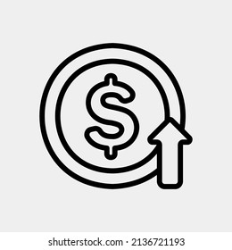 Dollar up icon in line style about currency, use for website mobile app presentation