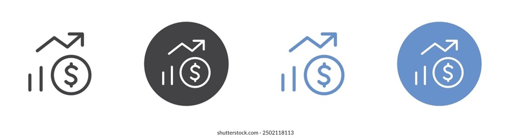 Dollar up icon linear graphics set vector in black