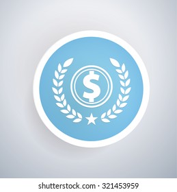 Dollar icon on blue button background, clean vector