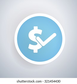 Dollar icon on blue button background, clean vector