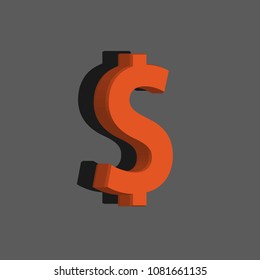 dollar icon on a gray background in 3d format. vector illustration