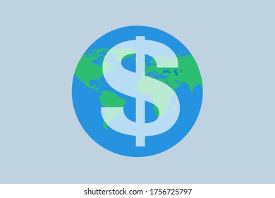 dollar icon on the planet, emblem. logo, icon, vector illustration
