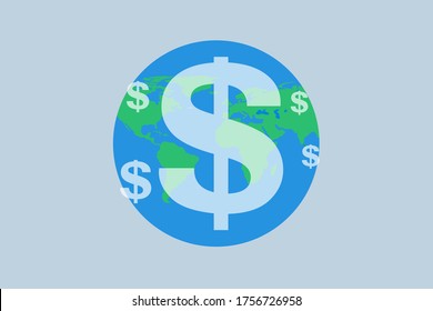 dollar icon on the planet, emblem, business icon, sale, vector illustration
