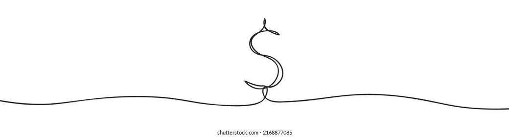 Dollar icon in one line. continuous line. The concept of money, earnings and wealth. Vector illustration
