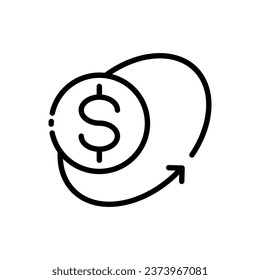 Dollar icon. Outline, arrow in a circle, dollar in a circle, dollar icon. Vector icon