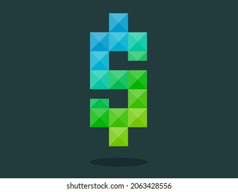 Dollar icon with perfect combination of bright blue-green colors. Good for print, t-shirt design, logo, etc.