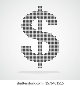 Dollar icon in Pixel art design. Vector illustration. Black dollar icon in flat style