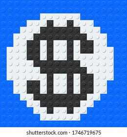 Dollar Icon from plastic building bricks blocks toy. Vector illustration.
