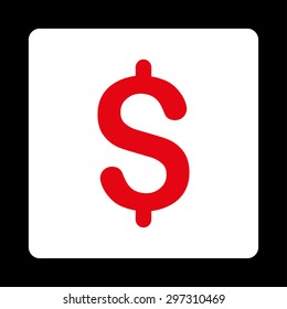 Dollar icon from Primitive Buttons OverColor Set. This rounded square flat button is drawn with red and white colors on a black background.